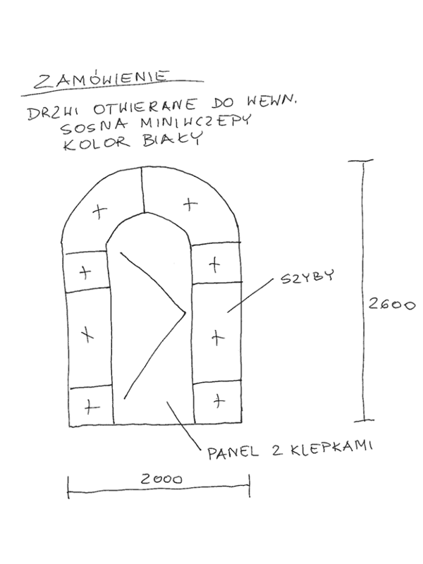 La première étape de l'exécution de la commande pour les formes inhabituelles de fenêtres et de portes en bois - croquis du client.