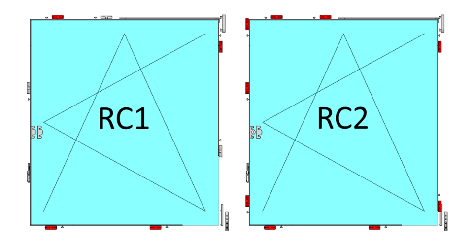 Disposition des loquets anti-effraction dans les packages RC1 et RC2.