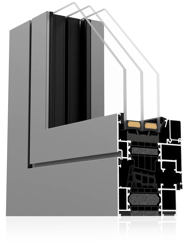 Section transversale de la fenêtre Premium 86N