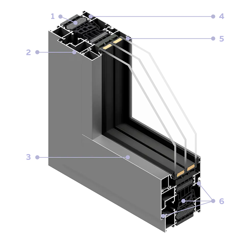 Section transversale de la fenêtre Premium 86N