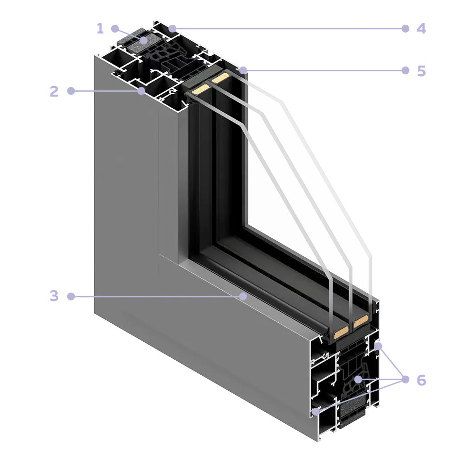 Section transversale de la fenêtre Premium 79N